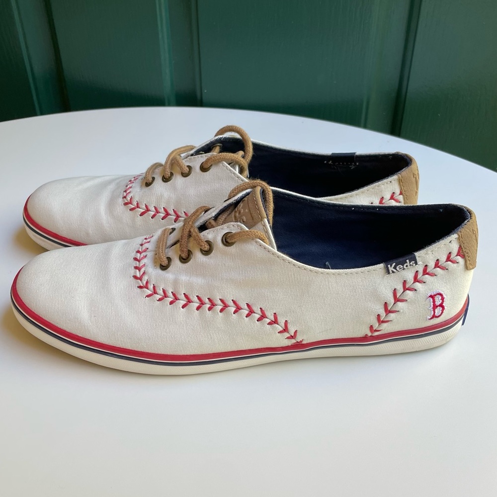 Keds Baseball Boston Red Sox Women’s Sneakers Lace Up White Shoes 7 - Picture 6 of 15